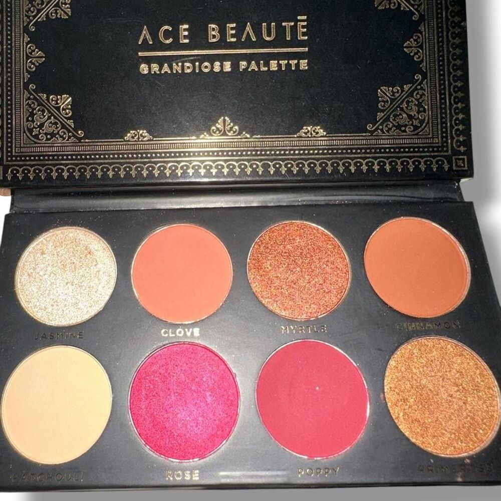Ace Beauté Grandiose Palette with 10 shades of blushes and highlighters